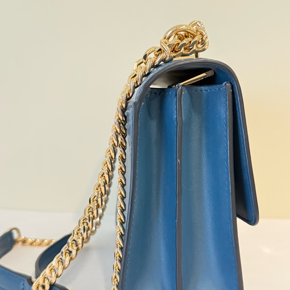 Michael Kors Jade Gusset Leather Shoulder Bag Blue Gold Chain Crossbody Shoulder - Picture 7 of 16